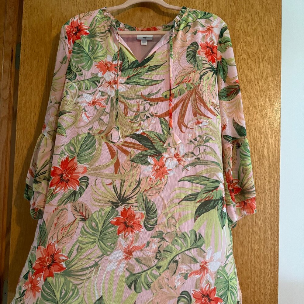 J. JILL PINK FLORAL FLOWING TUNIC SZ L EUC